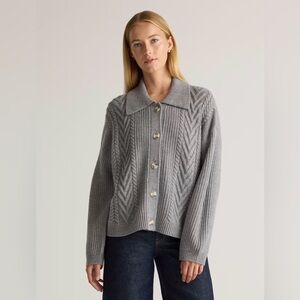 Quince Australian Merino Wool Collared Cable Cardigan Small S gray like Sezane